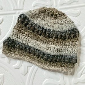 HANDMADE Striped Neutral Multi-color Hand Knit Beanie OS